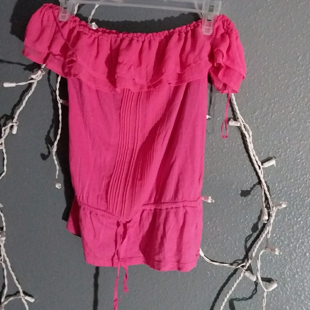 Hot pink off the shoulder shirt